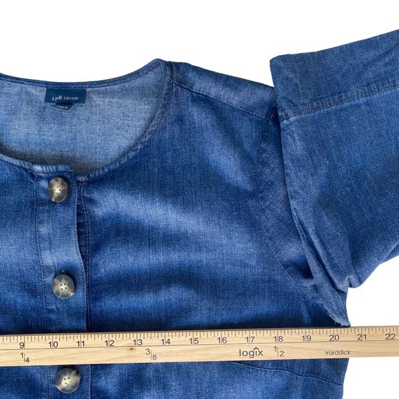 J Jill Denim Clearnight Dress PM Blue Button Round Neck 3/4 Sleeves Loose Fit - Picture 5 of 9